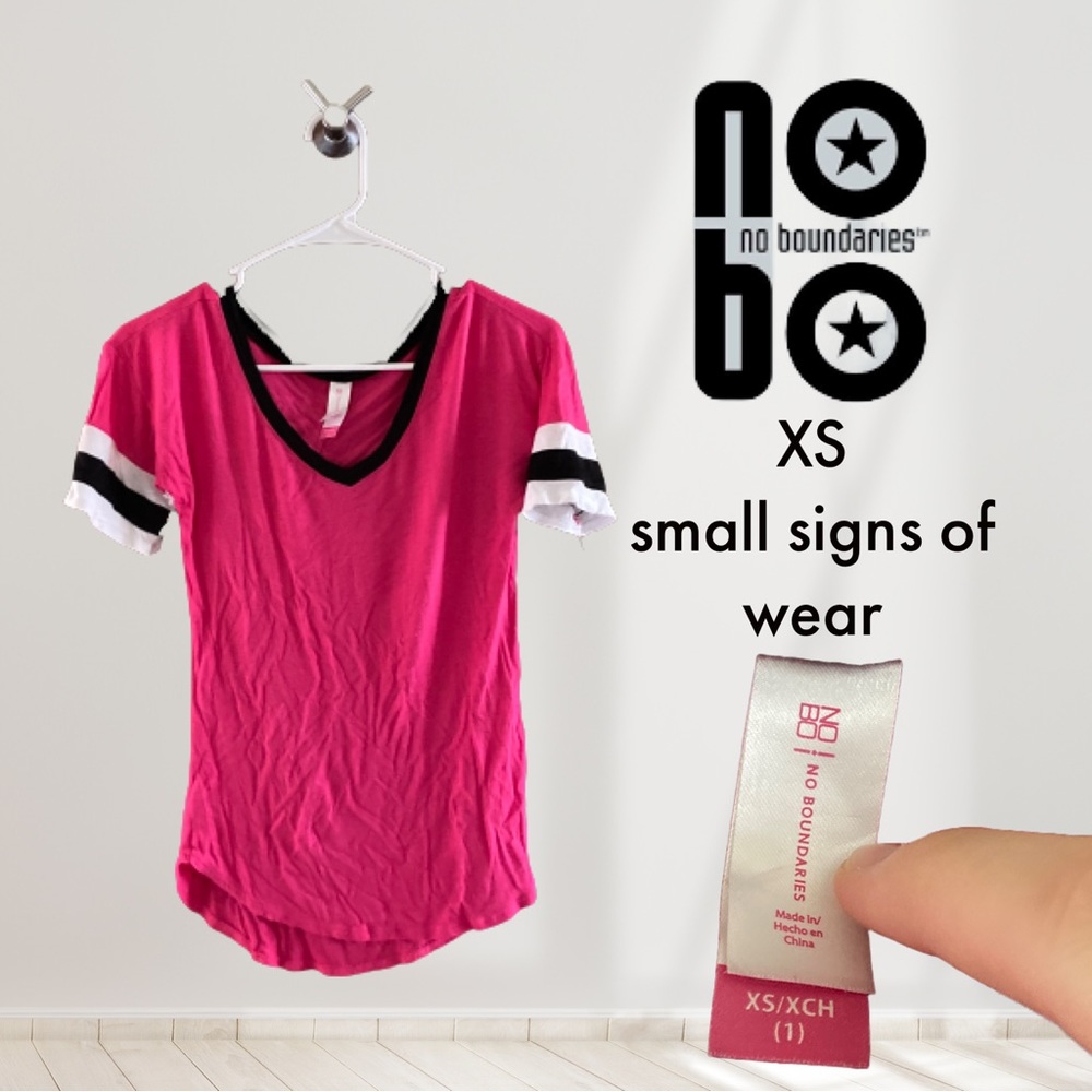 Girls Size XS No Boundaries Pink Short Sleeve Tee with Black and White Stripes